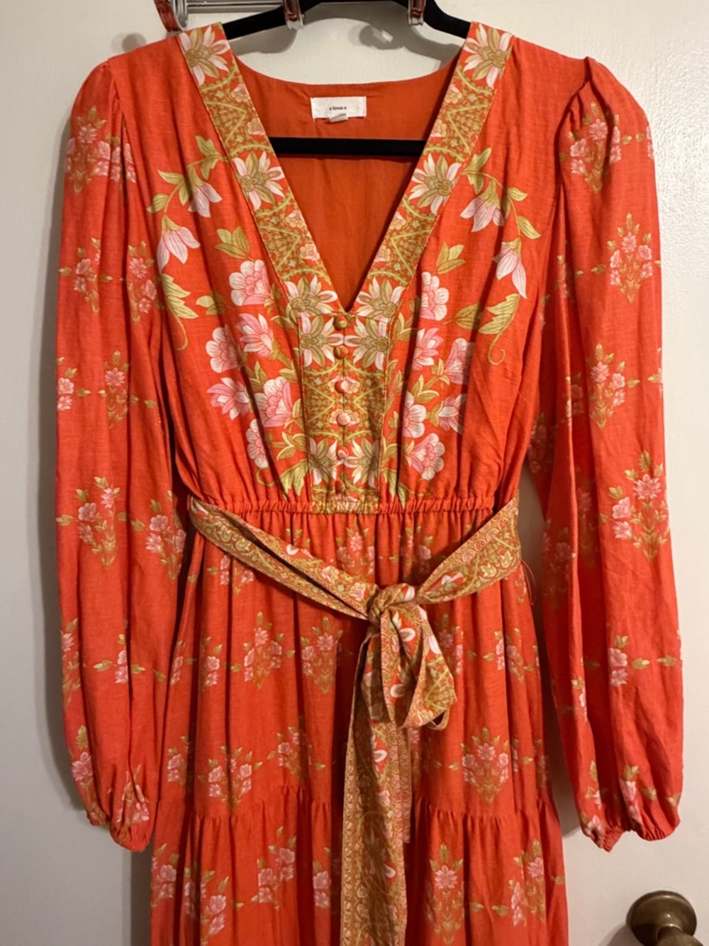 Bohemian Long Sleeve Floral Maxi Dress - Orange